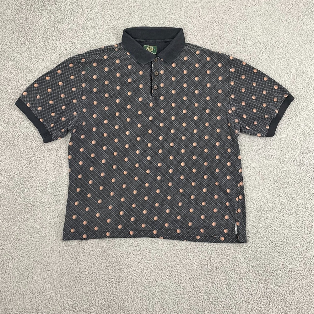 Dockers VTG Golf Ball AOP Polo Men XL Black Short Sleeve Retro